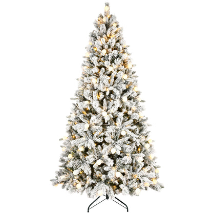 8FT PE+PVC  Floceked Christmas Tree with Easy Power & Memory Wire Technology, 470 Dual-Color LEDs With 10 Function, G45 Bulbs, and 1793 Tips , Innovative Holiday Experience!