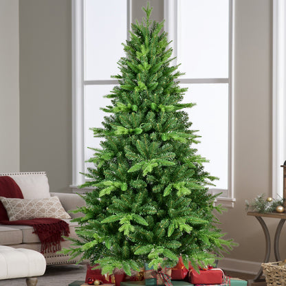 5FT PE And PVC Christmas Tree with Lights, Unique Christmas Tree Prelit with 850 Branch Tips, 250 Warm White LEDs and Metal Stand, Aritificial Christmas Tree