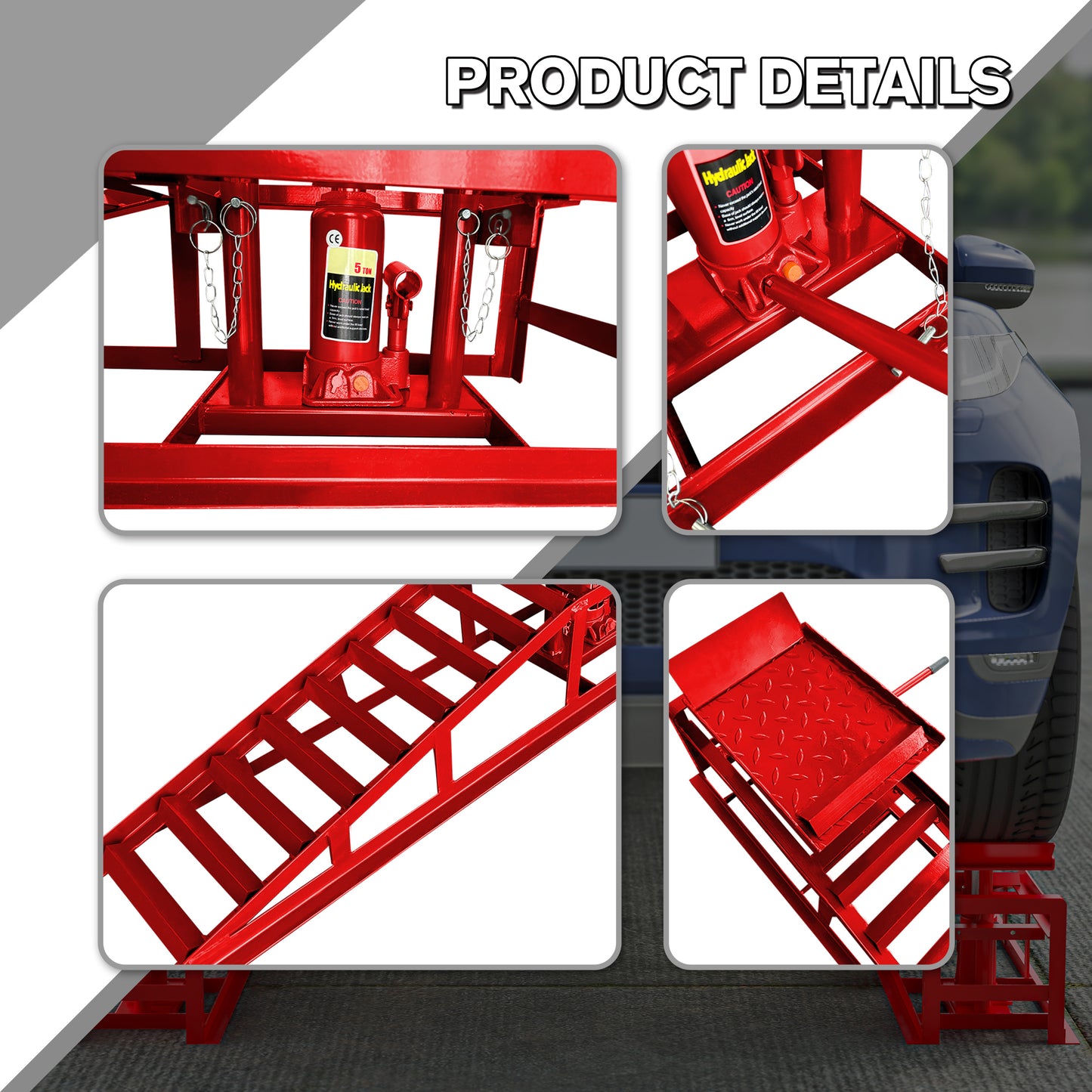 2 Pack Hydraulic Car Ramps 5T 11000lbs Low Profile Car Lift Service Ramps Truck Trailer Garage,Height Hydraulic Vehicle Ramps (Red)