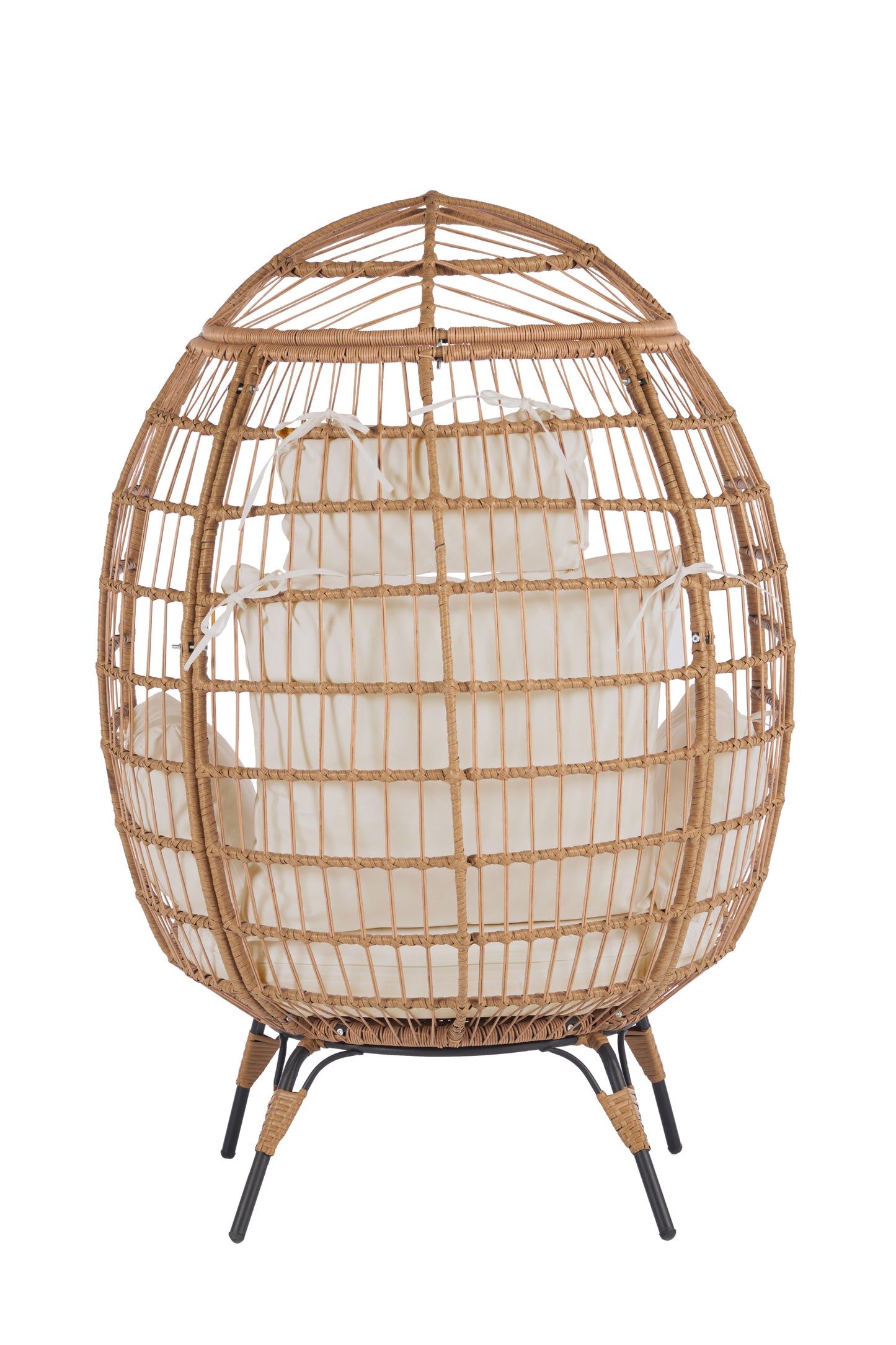 Wicker Egg Chair, Oversized Indoor Outdoor Lounger for Patio, Backyard, Living Room w/ 5 Cushions, Steel Frame, - Beige