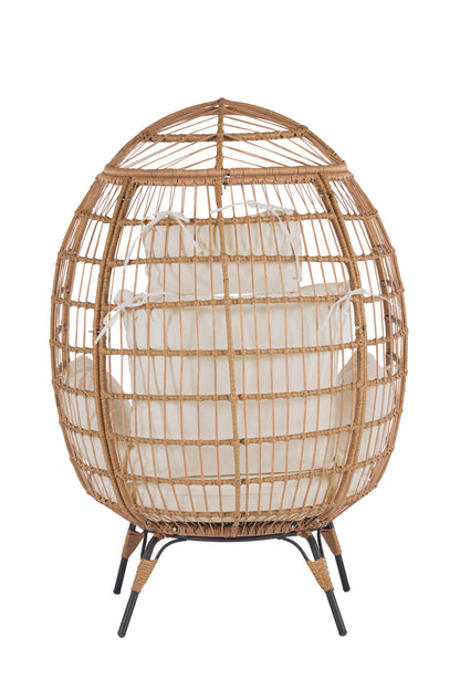 Wicker Egg Chair, Oversized Indoor Outdoor Lounger for Patio, Backyard, Living Room w/ 5 Cushions, Steel Frame, - Beige