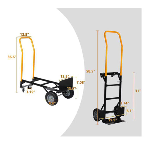 Hand Truck Dual Purpose 2 Wheel Dolly Cart and 4 Wheel Push Cart with Swivel Wheels 330 Lbs Capacity Heavy Duty Platform Cart for Moving/Warehouse/Garden/Grocery