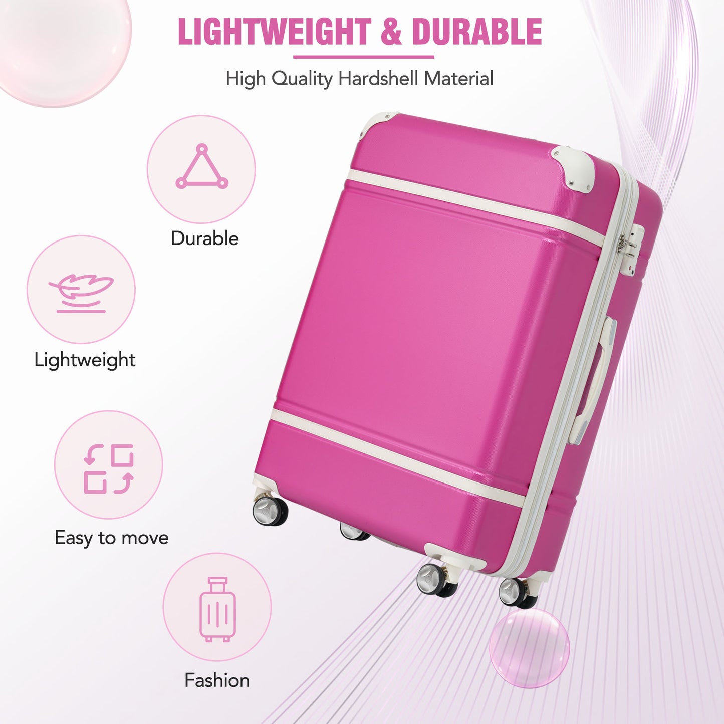 Hardshell Luggage with TSA lock , 28" Expandable Lightweight Suitcase with Spinner Wheels, Single Vintage Luggage,Pink