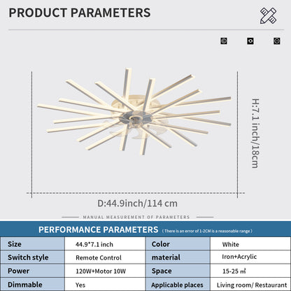 45In Ceiling Fan with Lights Remote Contro Dimmable LED,6 Gear Wind Speed Fan Light