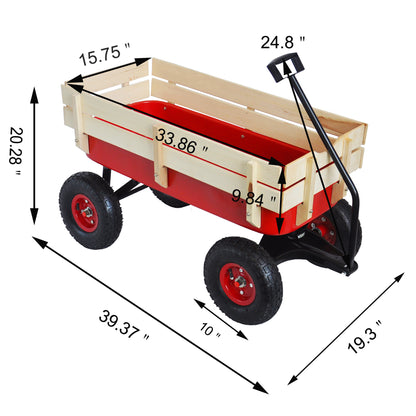 outdoor sport wagon tools cart wooden side panels air tires Wagon (red)