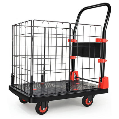 Foldable Platform Push Hand Truck Cart, Basket Cage Cart, 330 lbs. Weight Capacity