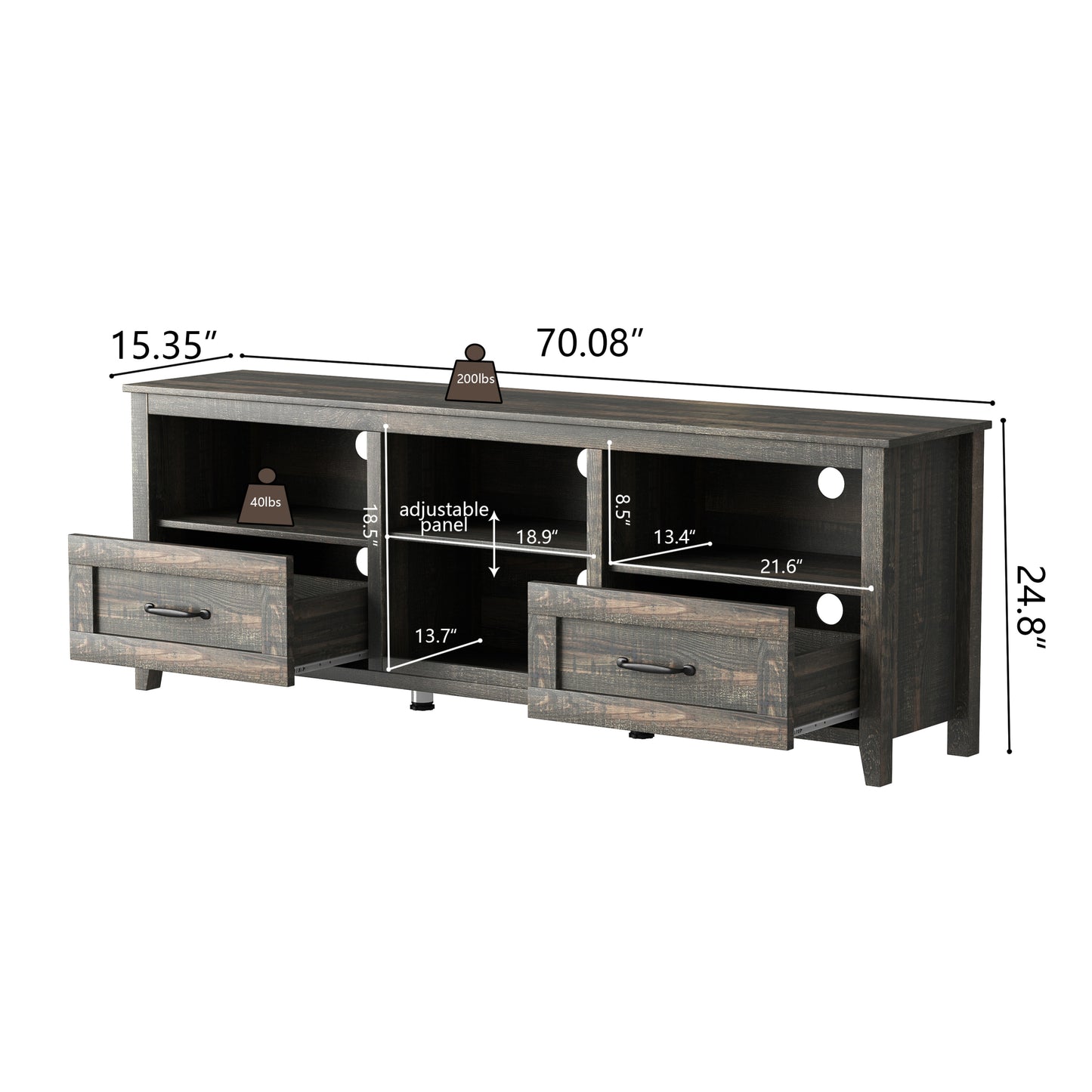 70 Inch Length TV Stand for Living Room and Bedroom, with 2 Drawers and 4 High-Capacity Storage Compartment,  Black Pine