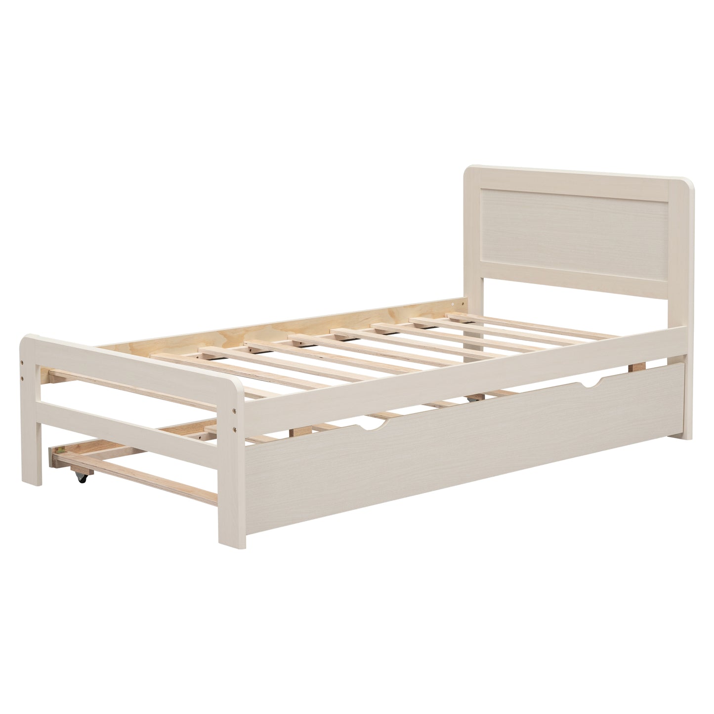 Modern Design Twin Size Platform Bed Frame with Trundle for White Washed Color