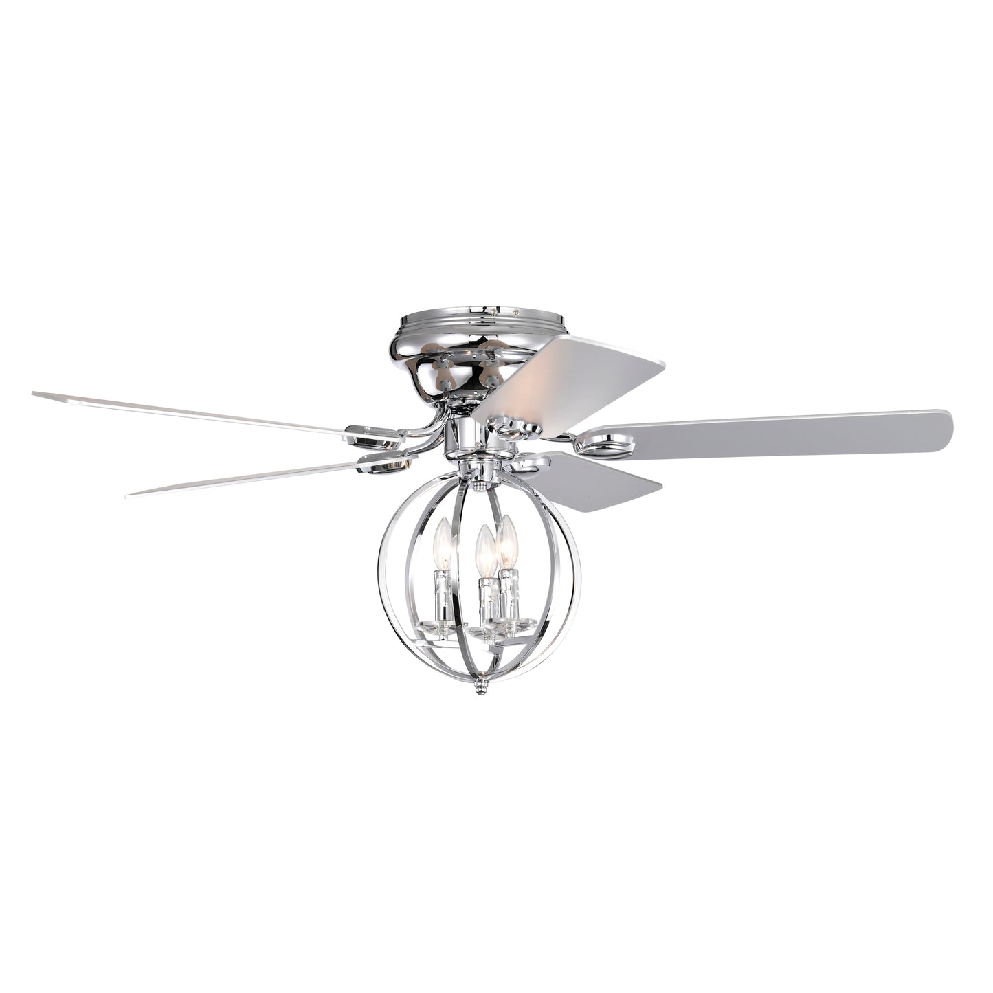 5-blade 52-inch Chrome Ceiling Fan with 3-Light  (NO INCLUDE BULB) Chandelier (Remote Controlled)