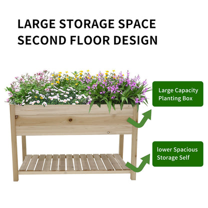 Raised Garden Bed Planter Box with Legs & Storage Shelf Wooden Elevated Vegetable Growing Bed for Flower/Herb/Backyard/Patio/Balcony 48.5x30x24.4in(colourless)