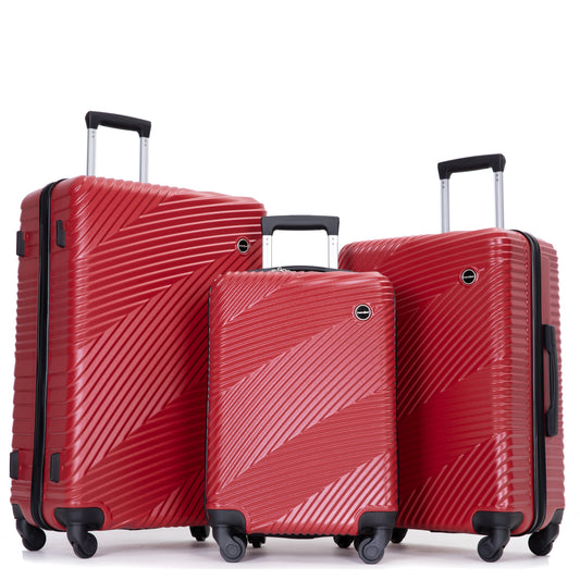 3 Piece Luggage Sets PC+ABS Lightweight Suitcase with Two Hooks, Spinner Wheels, (20/24/28) Red