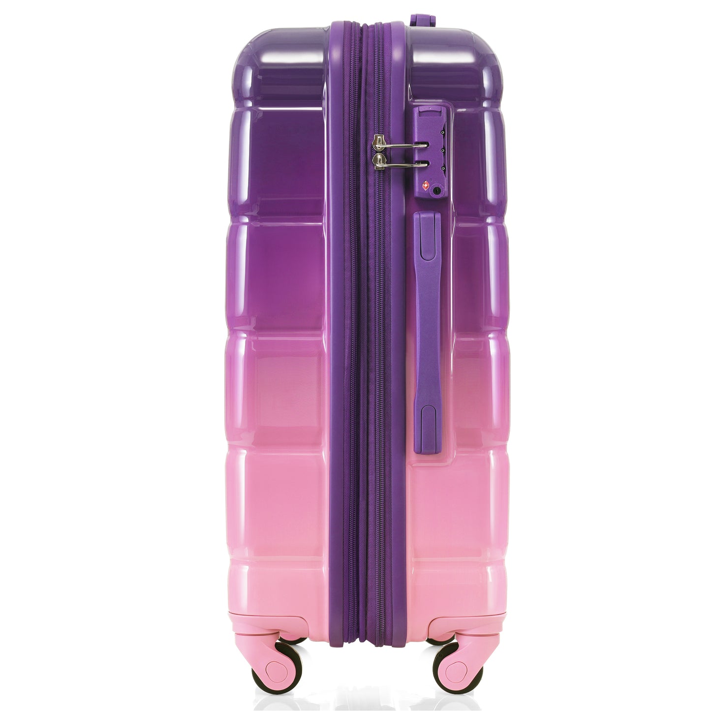 Luggage Set of 3, 20-inch with USB Port, Airline Certified Carry-on Luggage with Cup Holder, ABS+PC Hard Shell Luggage with Spinner Wheels, purple and pink