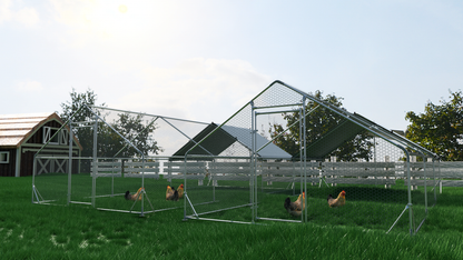 Large Metal Chicken Coop Walk-in Poultry Cage Hen Run House Rabbits Habitat Cage Spire Shaped Coop with Waterproof and Anti-Ultraviolet Cover (19.5' L x 9.7' W x 6.4' H)