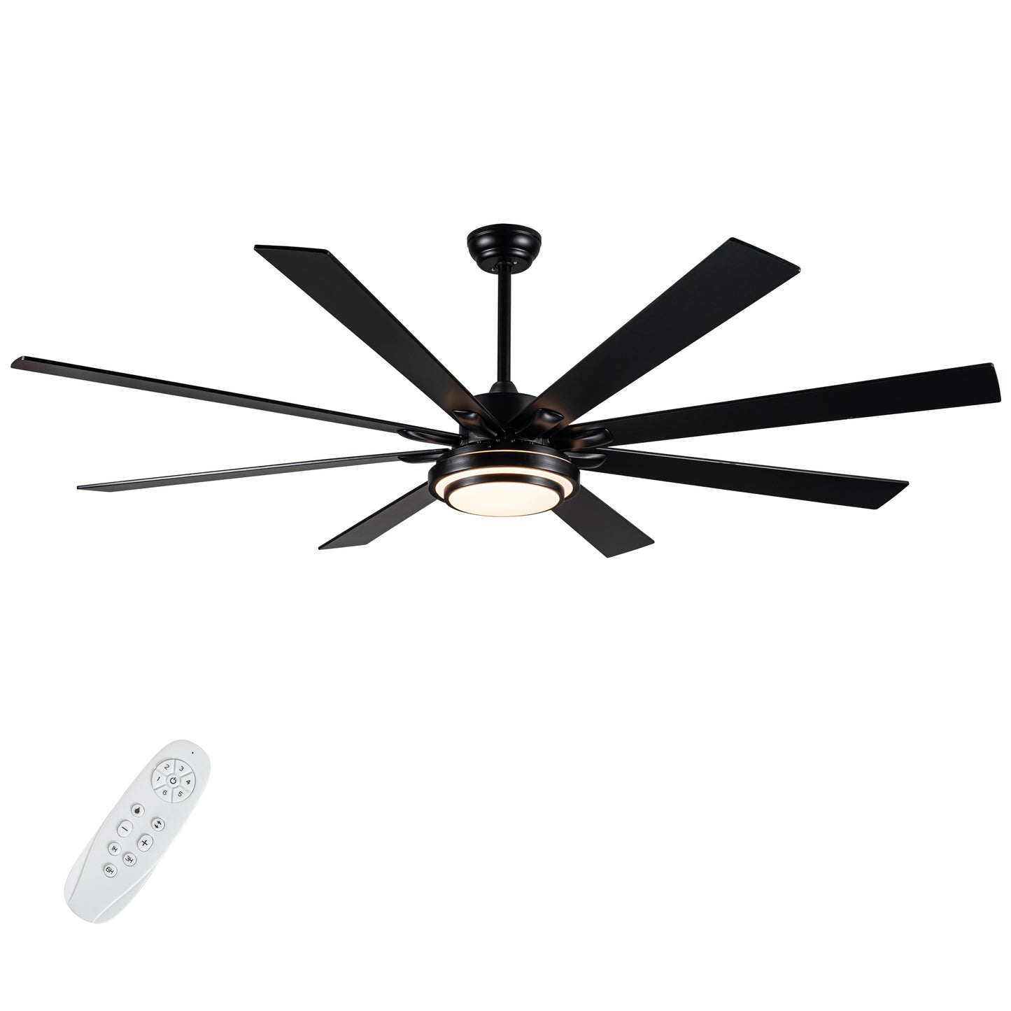 72" Integrated LED Matte Black Large Smart Ceiling Fan with Remote Control