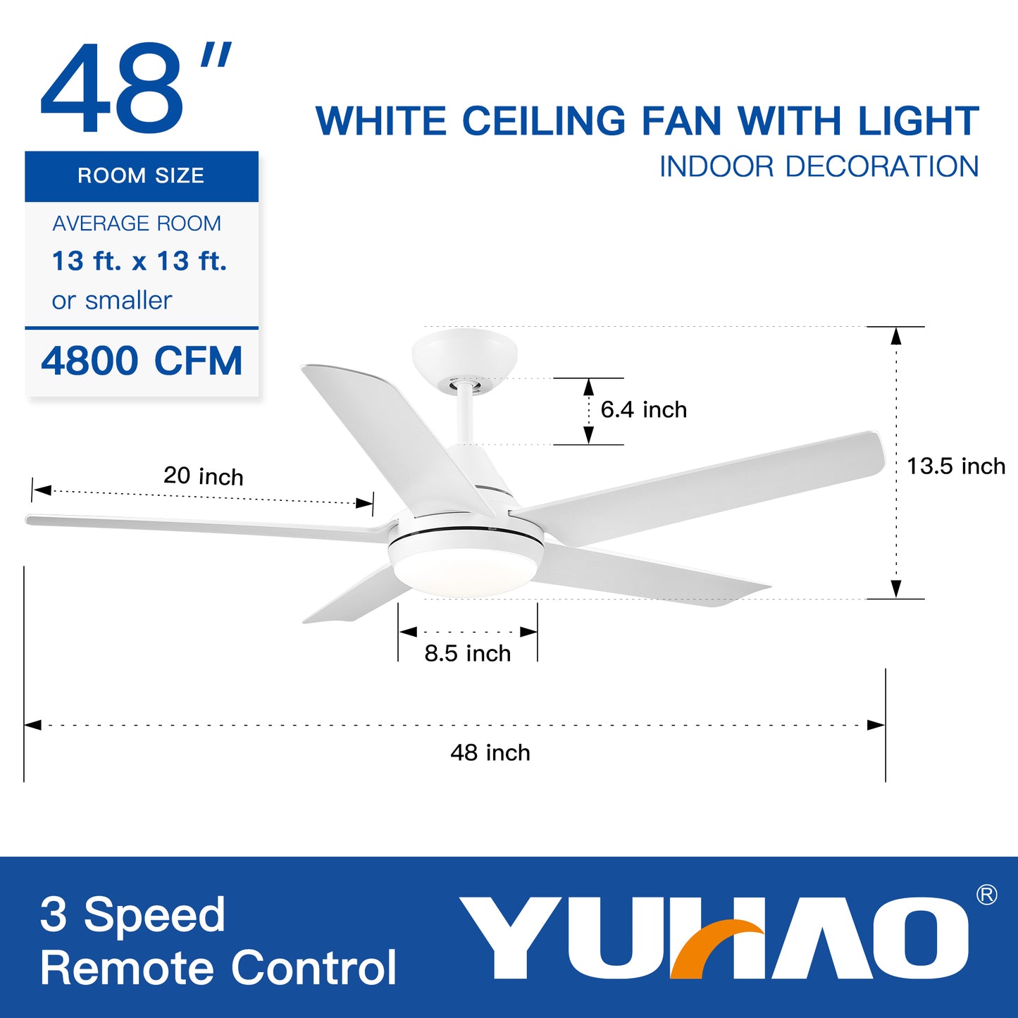 48 In Intergrated LED Ceiling Fan with White ABS Blade