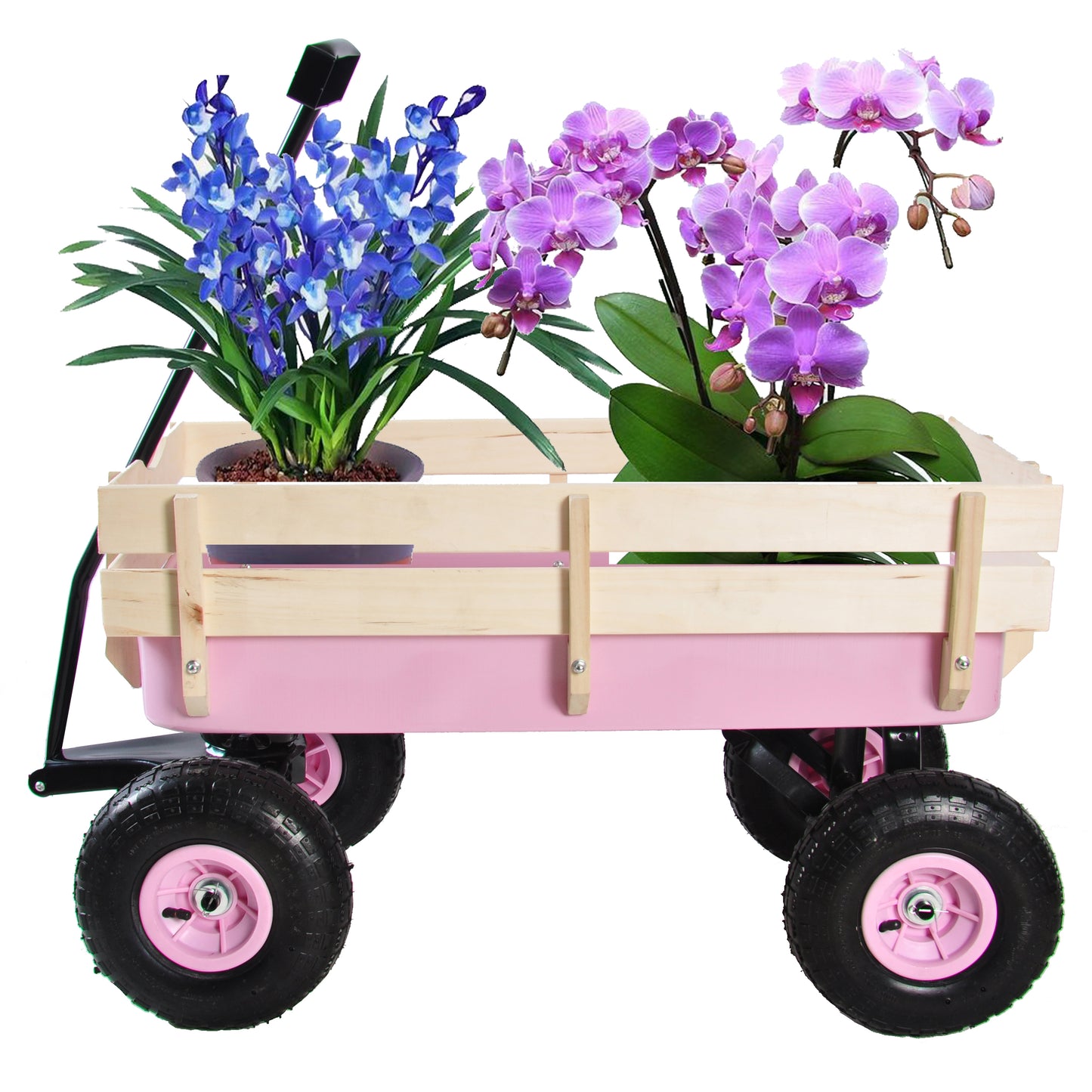 Outdoor Wagon All Terrain Pulling w/Wood Railing Air Tires Garden Cart