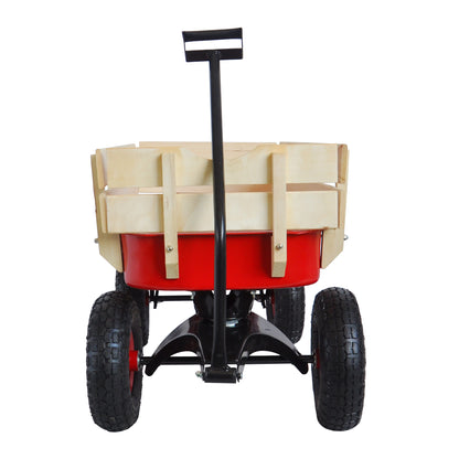 outdoor sport wagon tools cart wooden side panels air tires Wagon (red)