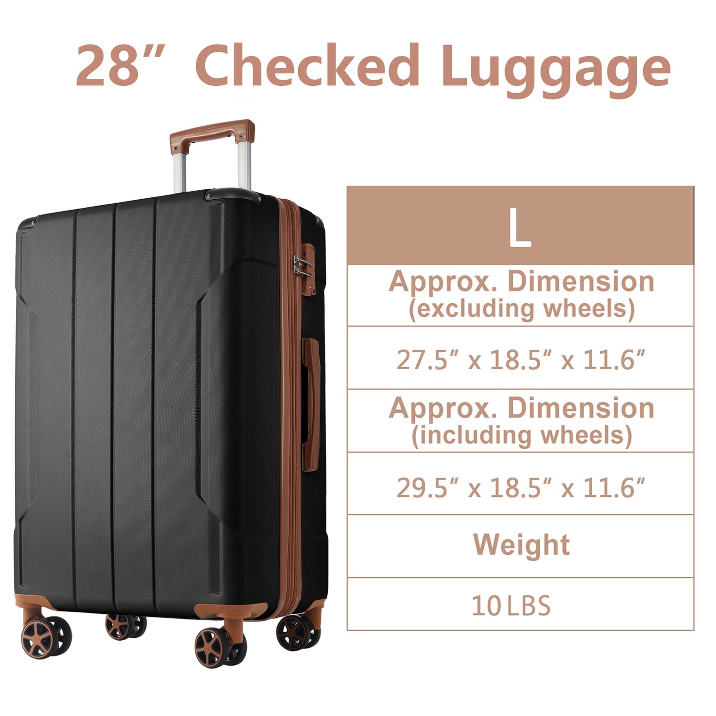 Hardshell Luggage, Lightweight Durable ABS Suitcases with Double Wheels, Expandable 28-inch Checked Luggage 28" (Single Luggage)