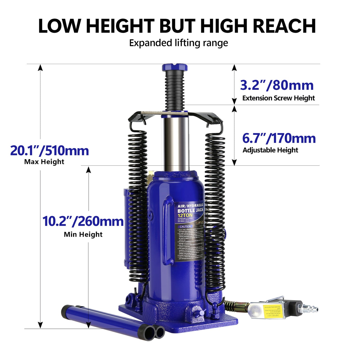 20 Ton Pneumatic Air Hydraulic Bottle Jack with Manual Hand Pump Heavy Duty Auto Truck Travel Trailer Repair Lift