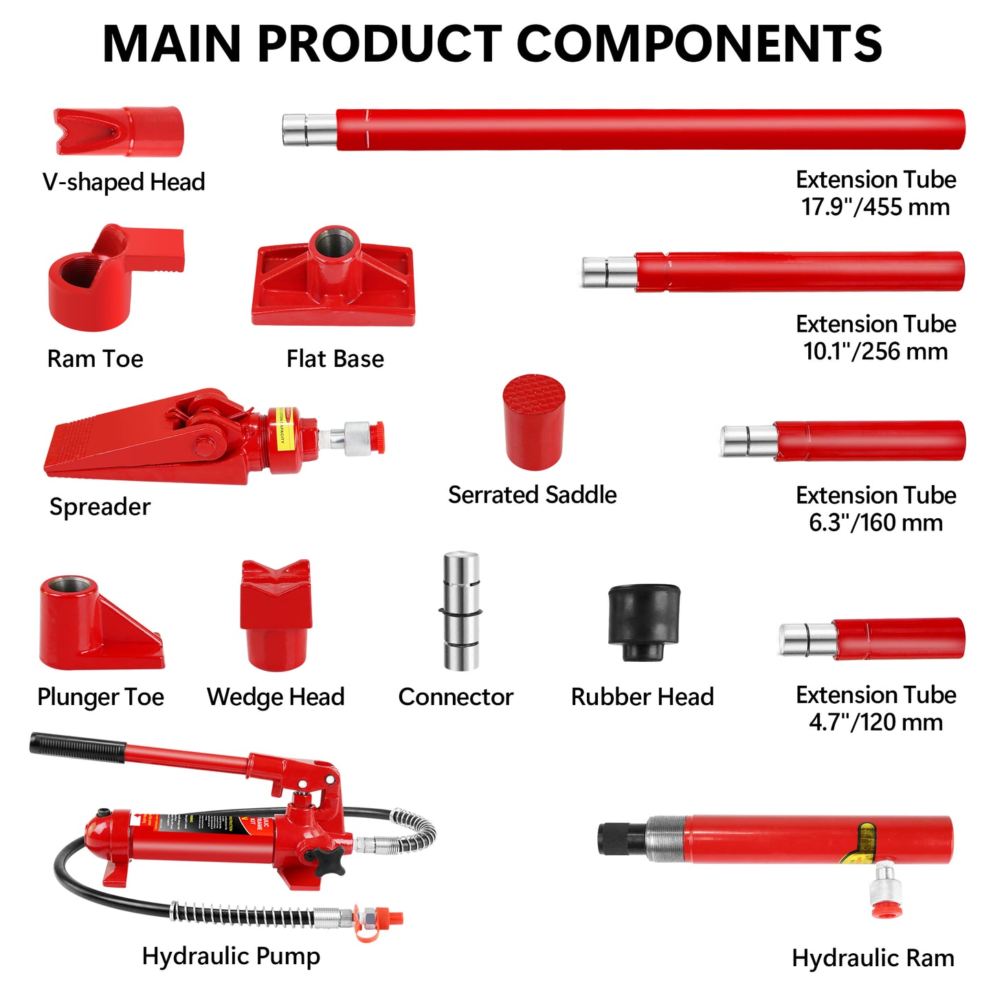 4 Ton Porta Power Kit, Portable Hydraulic Jack with Oil Hose, Auto Body Frame Repair Kit with Storage Case for Car Repair, Truck, Farm