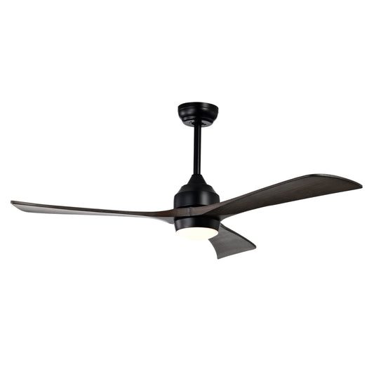 52" Ceiling Fan with Lights Remote Control,Quiet DC Motor 3 Blade Ceiling Fans 6 Speed Levels,Reversible Ceiling Fan, for Patio Living Room, Bedroom, Office,Indoor.(Matte Black +Black Walnut )