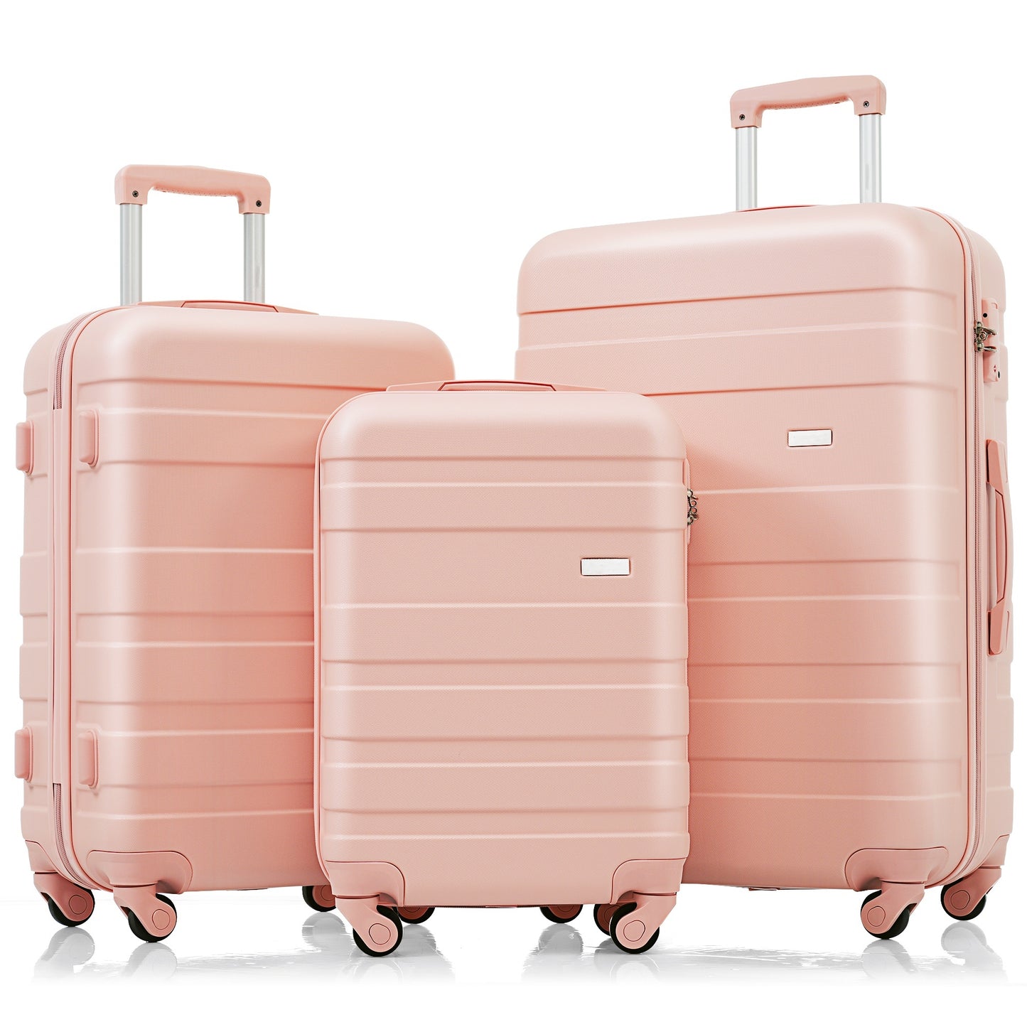 Luggage Sets New Model ABS Hardshell 3pcs Clearance Luggage Hardside Lightweight Durable Suitcase sets Spinner Wheels Suitcase with TSA Lock 20''24''28''( pink)