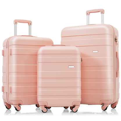 Luggage Sets New Model ABS Hardshell 3pcs Clearance Luggage Hardside Lightweight Durable Suitcase sets Spinner Wheels Suitcase with TSA Lock 20''24''28''( pink)