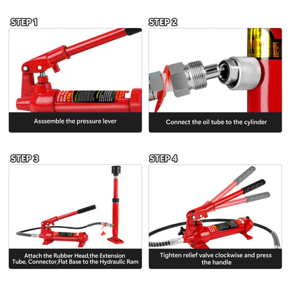 4 Ton Porta Power Kit, Portable Hydraulic Jack with Oil Hose, Auto Body Frame Repair Kit with Storage Case for Car Repair, Truck, Farm