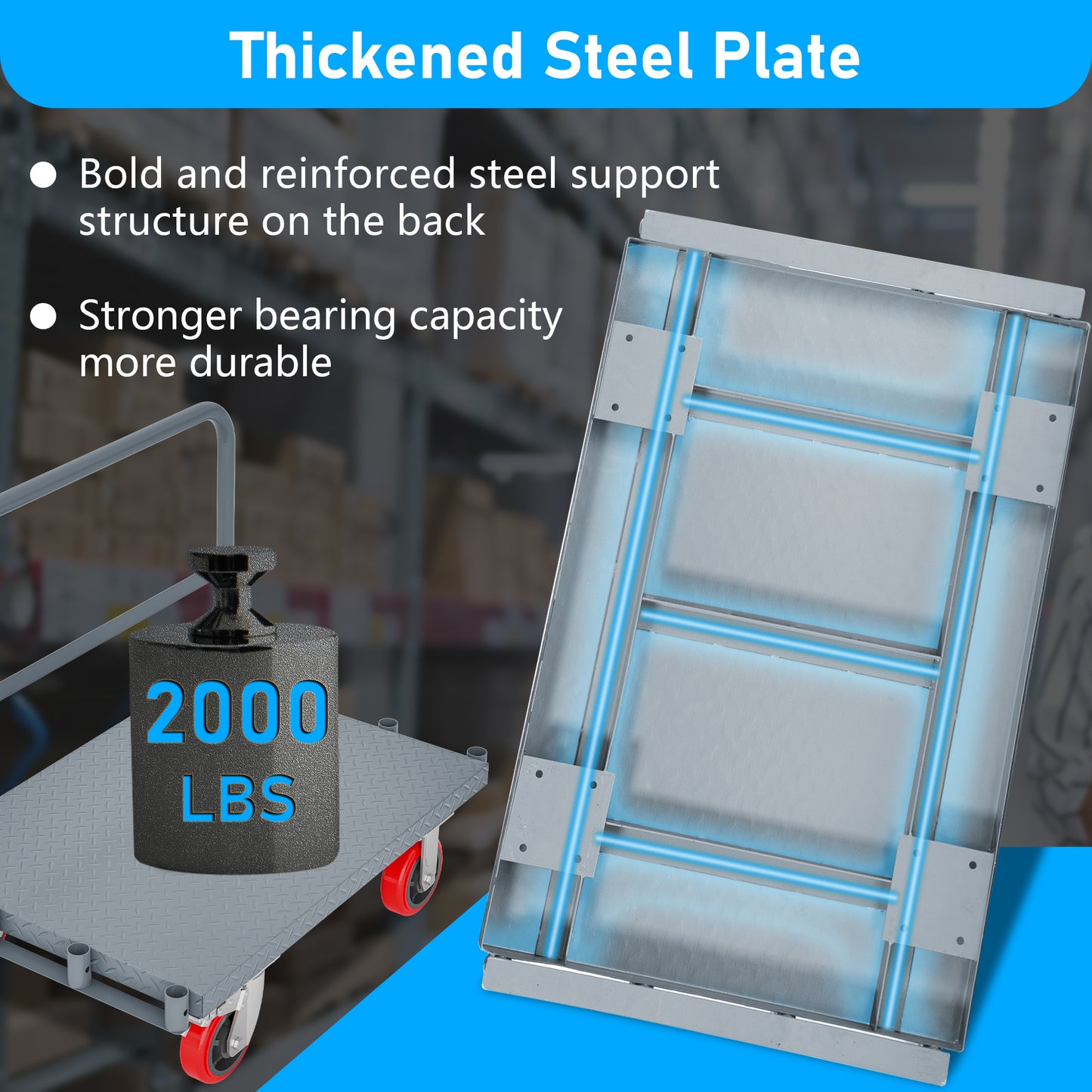 Steel Panel Truck, Heavy Duty Drywall Cart Lumber Cart Platform Truck Flat Cart, 2000lbs, 6" Swivel Brake Casters, with 1Front and 2 Side Handrails (36''x24'')