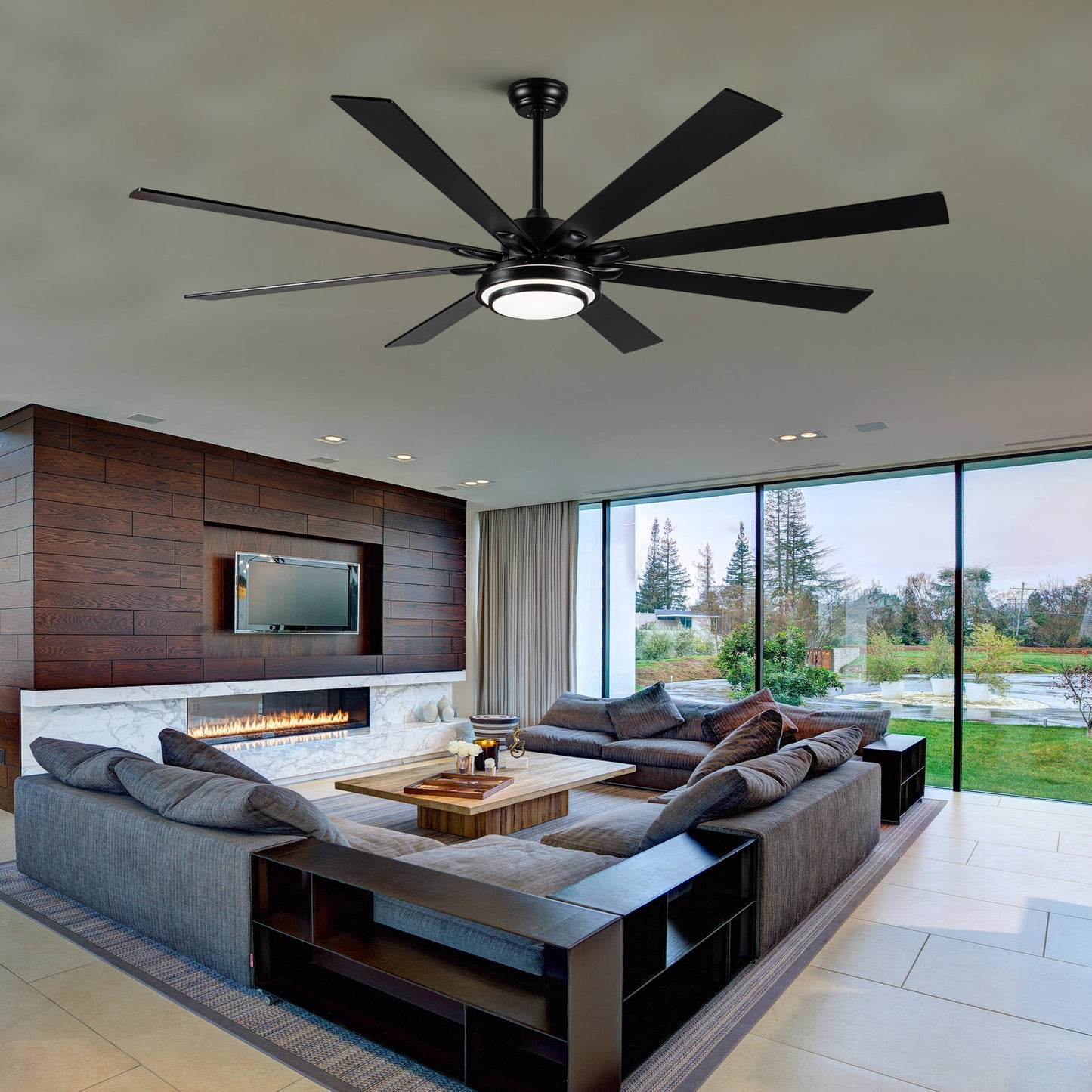 72" Integrated LED Matte Black Large Smart Ceiling Fan with Remote Control