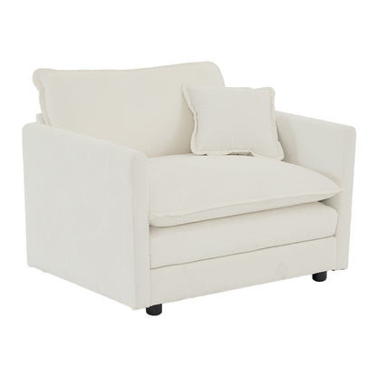 Comfy Deep Single Seat Sofa Upholstered Reading Armchair Living Room Chair White Chenille Fabric , 1 Toss Pillow