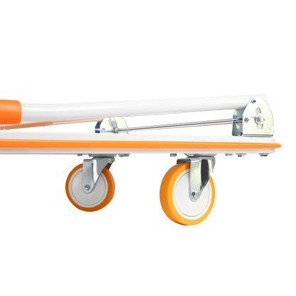 Foldable Push Cart Dolly - 660 Lb. Capacity Heavy Duty Moving Platform Hand Truck - Folding & Rolling White & Orange Flatbed Carts