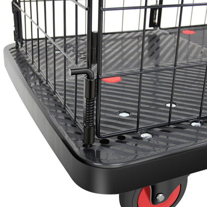 Foldable Platform Push Hand Truck Cart, Basket Cage Cart, 330 lbs. Weight Capacity