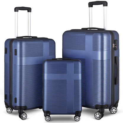 3 Piece Luggage with TSA Lock ABS, Durable Luggage Set, Lightweight Suitcase with Hooks, Spinner Wheels Cross Stripe Luggage Sets 20in/24in/28in