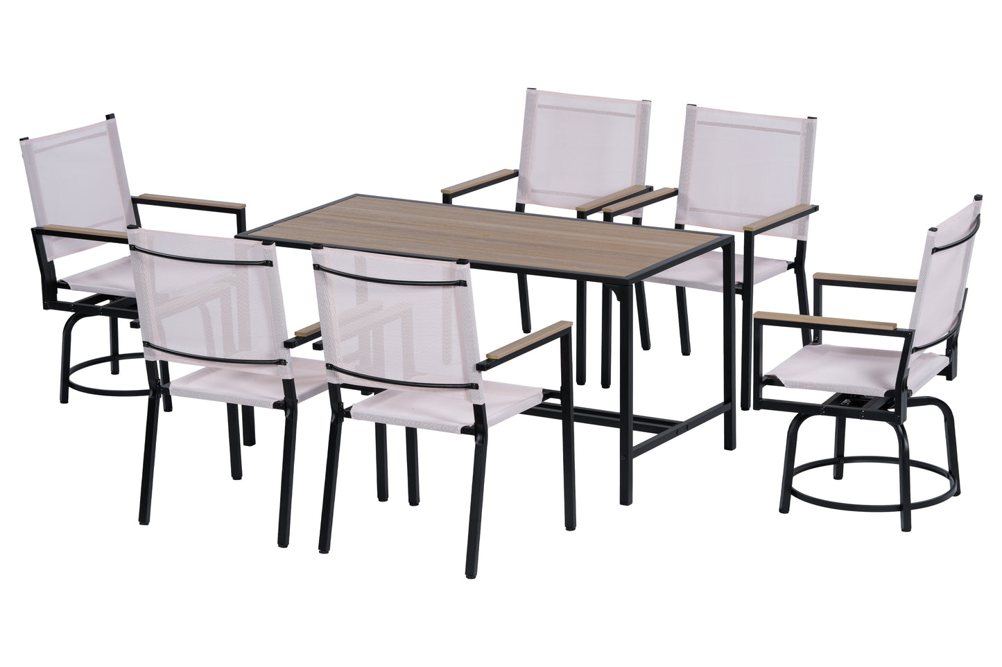 7 Piece Outdoor Patio Set/ Weather Resistance/ Wood Plastic Component/ WPC/ Swivel Chairs/ Al Fresco Dining Set/ Outdoor Dining Set/ Dining Table Set/ Bistro Table