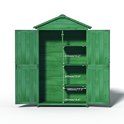 Outdoor 35.6"x 18.1"x 66.15" L Wood Storage Shed, Garden Tool Cabinet with Waterproof Asphalt Roof, Double Doors, Multiple-tier Shelves,Forest Green