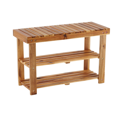 Acacia Wood Shoe Rack Bench Strong Weight Bearing Upto 200 LBS Best Ideas For Entryway Frontdoor Bathroom, Natural Color.