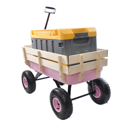 Outdoor Wagon All Terrain Pulling w/Wood Railing Air Tires Garden Cart