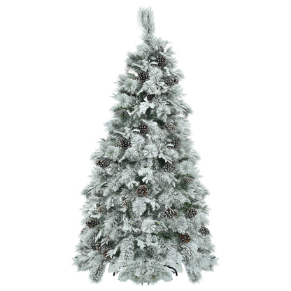 6FT Pre-Lit Spruce Snow Flocked Christmas Tree with Pine Cones, Artificial Xmas Tree with 403 Branch Tips,Mixed PE & PVC Branches, 250 Multi-Color LED Lights, 11 Flashing Modes, Holiday Décor