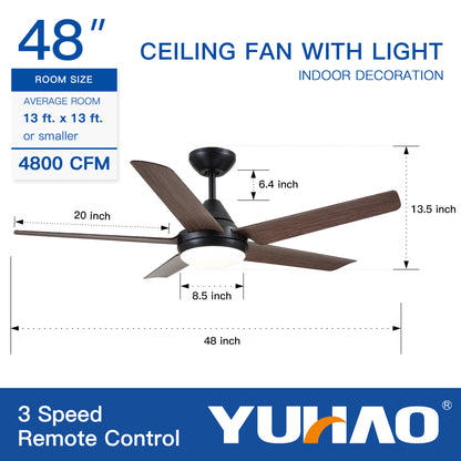 48 In Intergrated LED Ceiling Fan Lighting with Brown Wood Grain ABS Blade