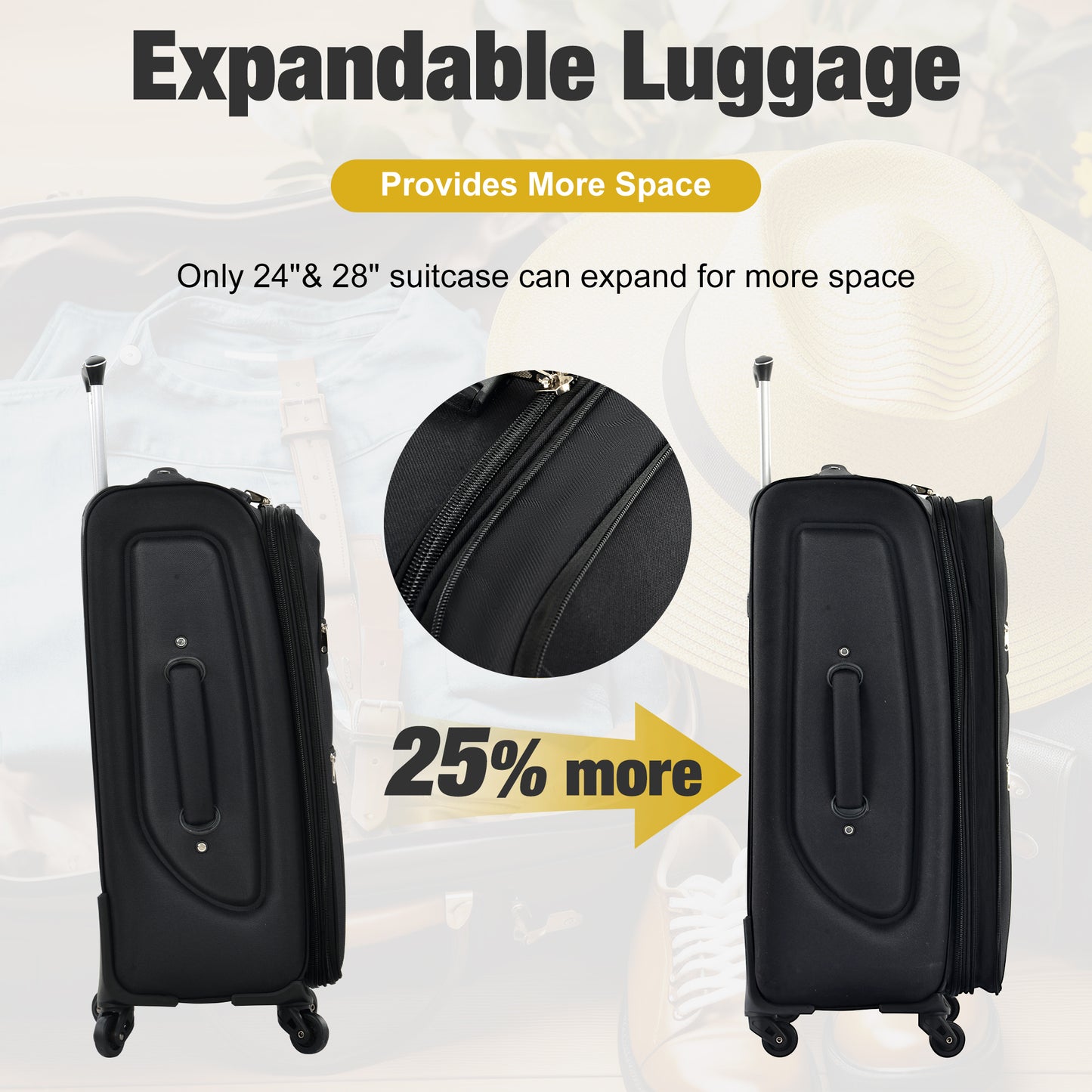 Softside Luggage Expandable 3 Piece Set Suitcase with Duffel Bag Upright Spinner Softshell Lightweight Luggage Travel Set