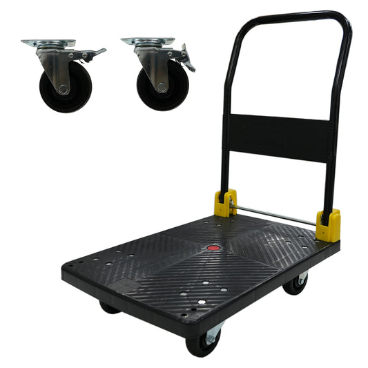 Foldable Platform Push Hand Truck Cart, 440 lbs. Weight Capacity, 2 Swivel Brake Wheels