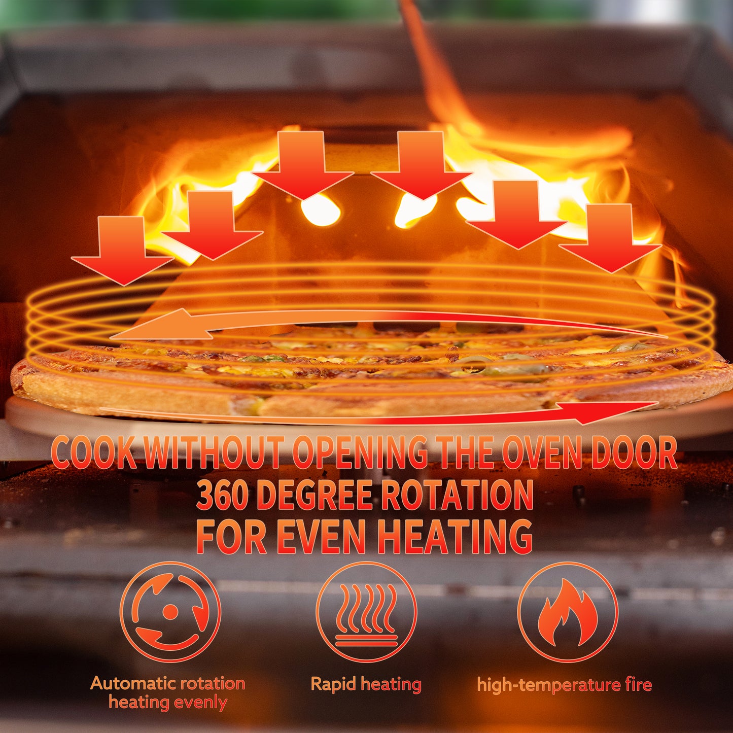 Stainless Steel Pizza Oven Outdoor 12" Automatic Rotatable Pizza Ovens,Portable Wood Fired Pizza Oven Pizza Maker with Timer, Built-in Thermometer,Pizza Cutter & Carry Bag