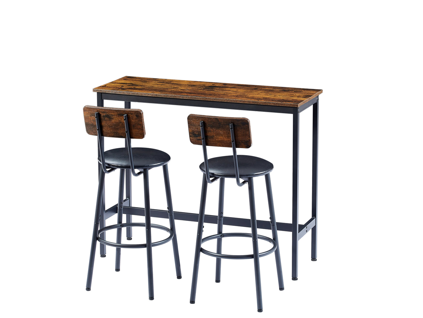 Bar Table Set with 2 Bar stools PU Soft seat with backrest, Rustic Brown, 43.31'' L x 15.75'' W x 35.43'' H.