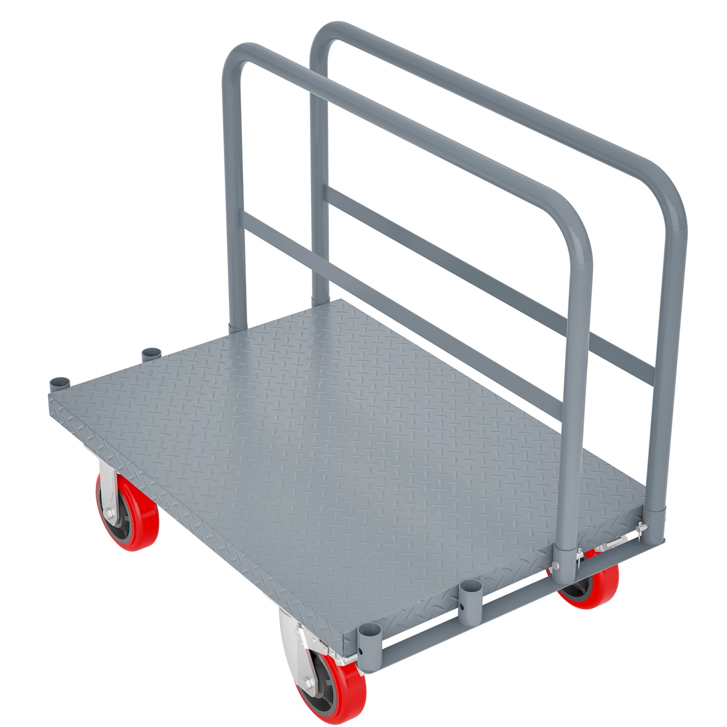 Steel Panel Truck, Heavy Duty Drywall Cart Lumber Cart Platform Truck Flat Cart, 2000lbs, 6" Swivel Brake Casters, with 1Front and 2 Side Handrails (36''x24'')