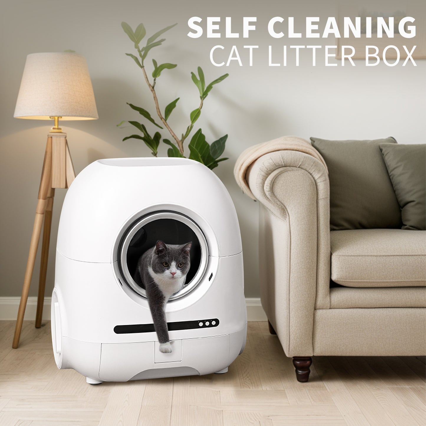 Self-cleaning cat litter box, 68L+9L, suitable for a variety of cat litter, APP control, real-time video, photo and video, safe and reliable, ionic deodorization, with exhaust hose, support WiFi