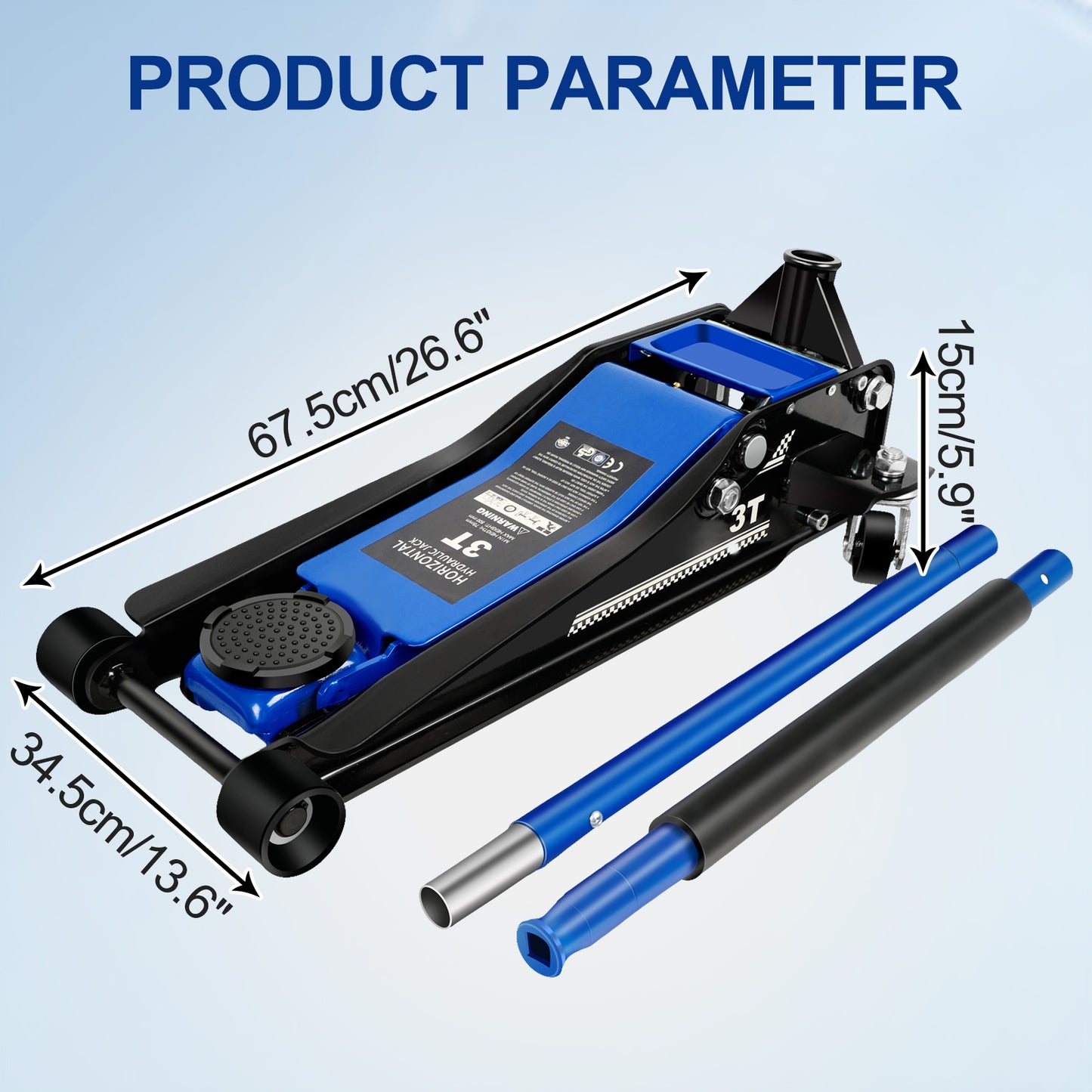 Floor Jack,3Ton/6600lbs Low Profile Floor Jack,dual Piston Quick Lift Pump,Lifting Range 75mm/2.95"-500mm/19.69",Blue