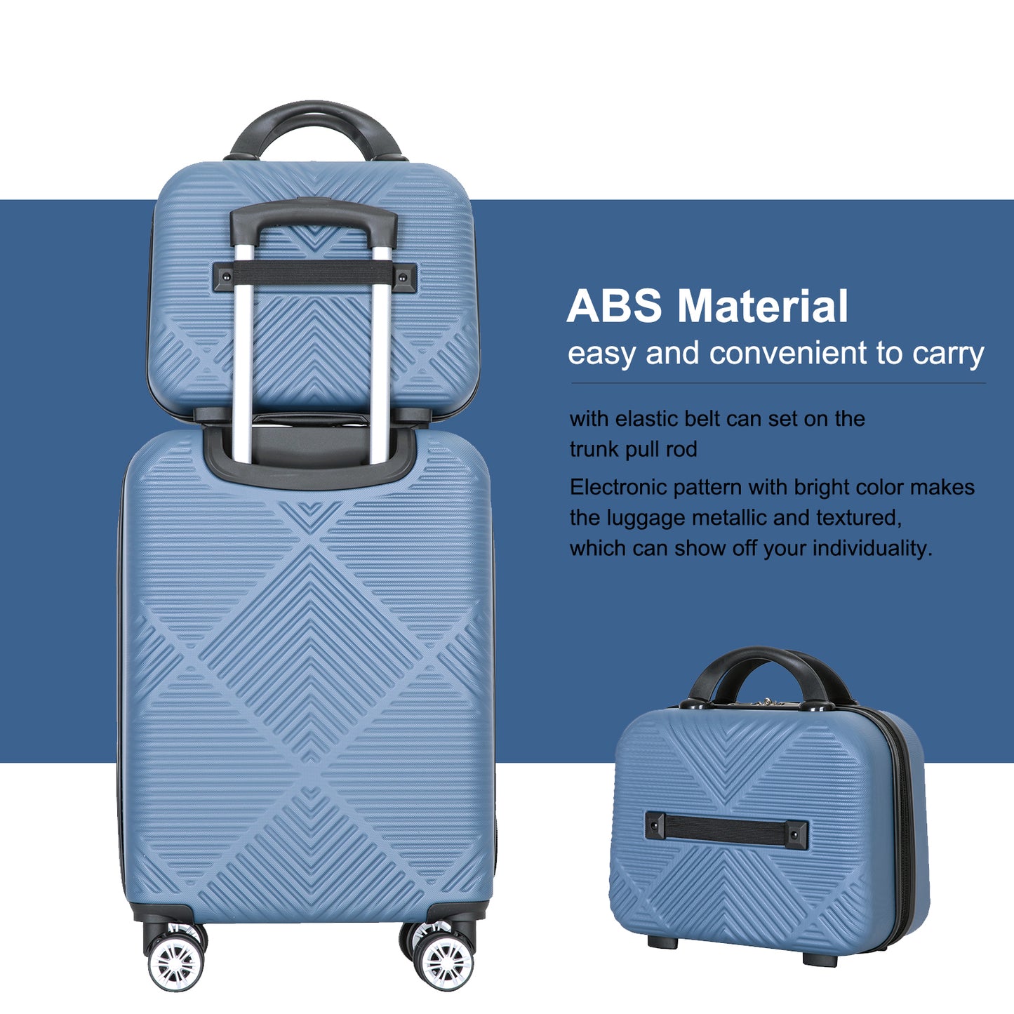 2Piece Luggage Sets ABS Lightweight Suitcase , Spinner Wheels,  (20/14) BLUE