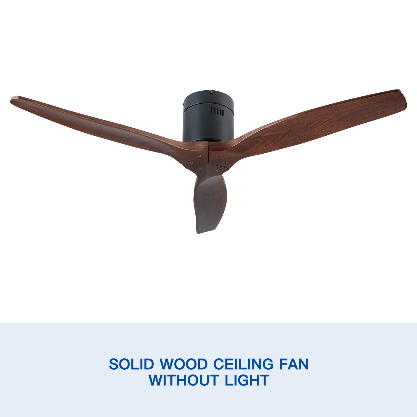 52" YUHAO Farmhouse Rustic Ceiling Fan without Light - Matte Black with Solid Wood Blade