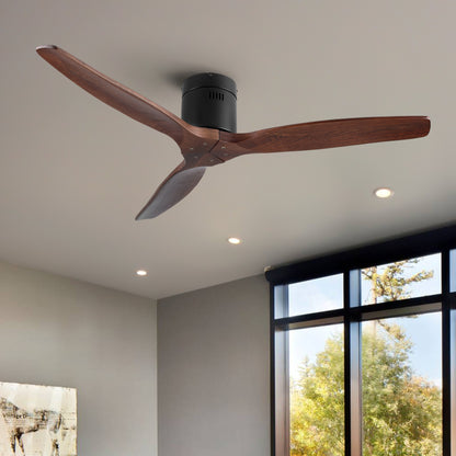 52" YUHAO Farmhouse Rustic Ceiling Fan without Light - Matte Black with Solid Wood Blade